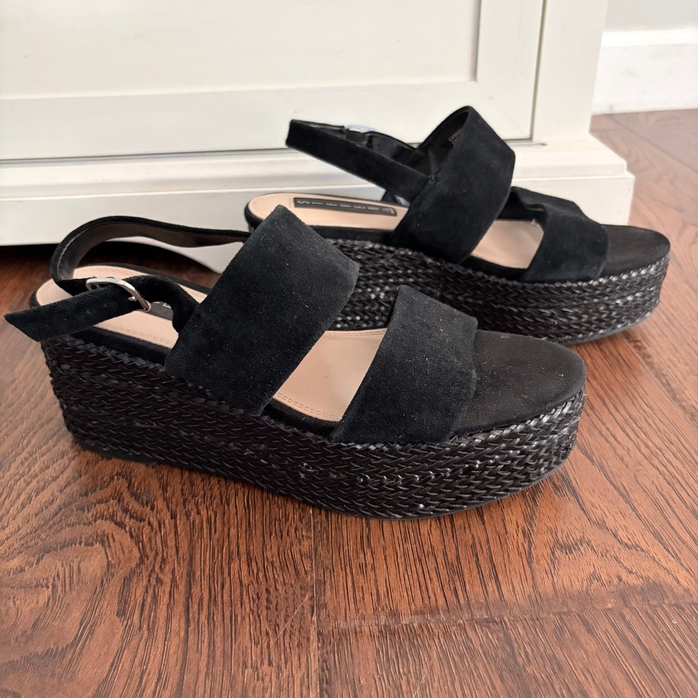 Steven by Steve Madden Carmen Sandals Size 7 Boho Black Platform Wedge Suede